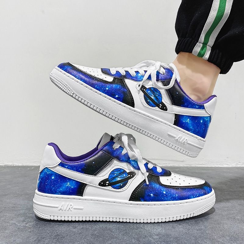 画像3: saturn space print leather LACE-UP SNEAKERS  shoes  ユニセックス男女兼用スペース サターン土星レザーレースアップスニーカー カジュアル シューズ (3)