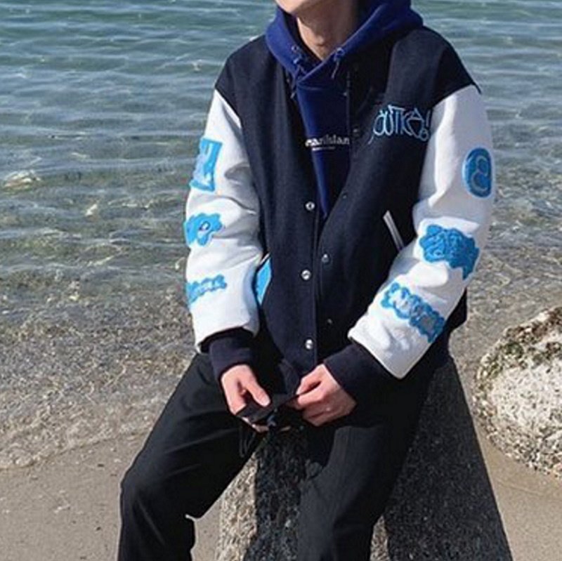 画像3: artist joint embroidery baseball uniform jacket blouson ユニセッ クス男女兼用ジョイント刺繍ベースボールカレッジジャケットスタジアムジャンパー スタジャン ジャケットブルゾン (3)