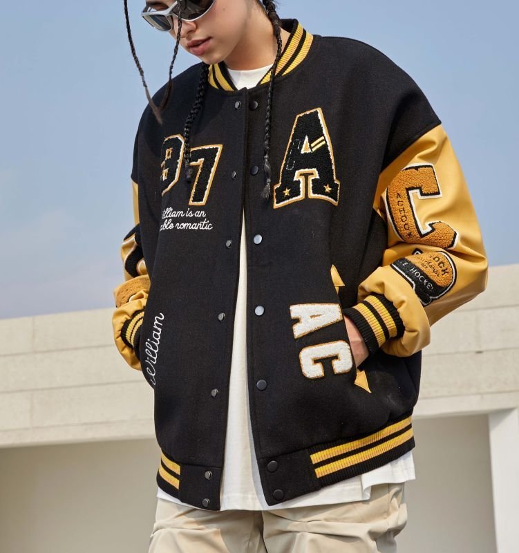 画像6: American street hockey stitching towel embroidered flocking jacket baseball uniform jacket blouson ユニセッ クス男女兼用ストリート ホッケースタジアムジャンパー スタジャン ジャケットブルゾン (6)