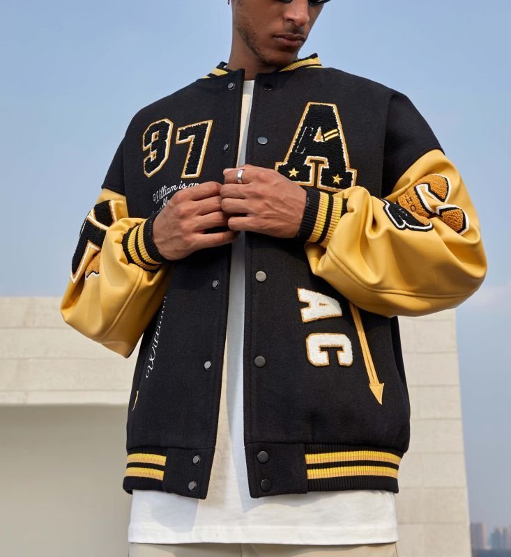 画像5: American street hockey stitching towel embroidered flocking jacket baseball uniform jacket blouson ユニセッ クス男女兼用ストリート ホッケースタジアムジャンパー スタジャン ジャケットブルゾン (5)