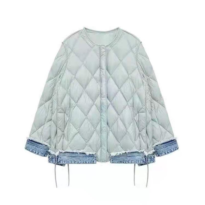 画像8: Denim stitching light down jacket half coat Jacket　デニムステッチライトダウンキルティングハーフコート ジャケット (8)