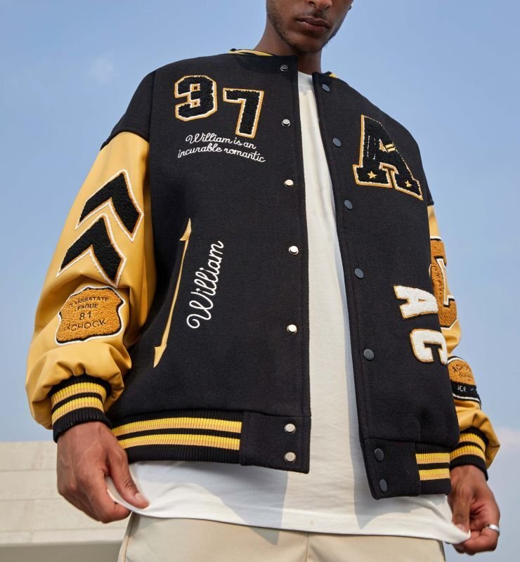 画像3: American street hockey stitching towel embroidered flocking jacket baseball uniform jacket blouson ユニセッ クス男女兼用ストリート ホッケースタジアムジャンパー スタジャン ジャケットブルゾン (3)