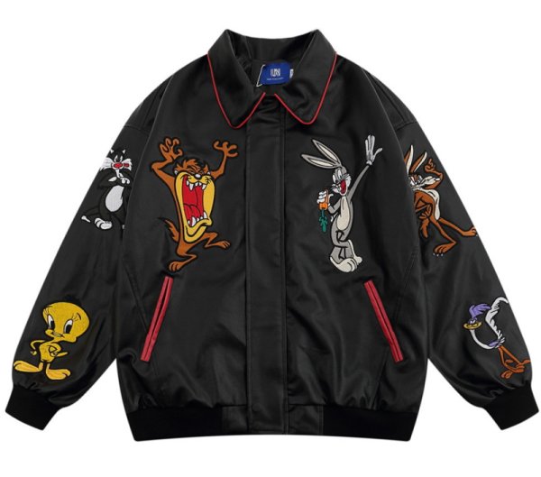 画像1: SALE セール Bugs Bunny & Looney Tunes Friends Zip-up Jacket baseball uniform jacket blouson ユニセックス男女兼用 バックスバニー ＆ ルーニーテューンズ 仲間 刺繍 スタジャン ジャケットブルゾン (1)
