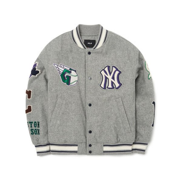 画像1: 22 Men's MLB NY woolen baseball uniform jacket blouson black　ユニセックス　男女兼用スタジアムジャンパー ジャケットブルゾン (1)