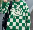 画像2: kaws bear x checkered damier sweater　 男女兼用 ユニセックスカウズベア×ダミエチェックセーター プルオーバニット (2)