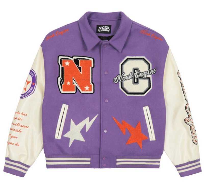 画像1: NCXK logo embroidery baseball uniform jacket blouson　ユニセッ クス男女兼用NCXK＆アルファベットロゴ刺繍ジャケットスタジアムジャンパー スタジャン ジャケットブルゾン (1)