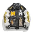 画像9: flying black angel embroidery baseball uniform jacket blouson　ユニセッ クス男女兼用ブラックエンジェル刺繍レザージャケットスタジアムジャンパー スタジャン ジャケットブルゾン (9)