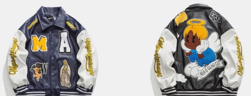 画像6: flying black angel embroidery baseball uniform jacket blouson ユニセッ クス男女兼用ブラックエンジェル刺繍レザージャケットスタジアムジャンパー スタジャン ジャケットブルゾン (6)