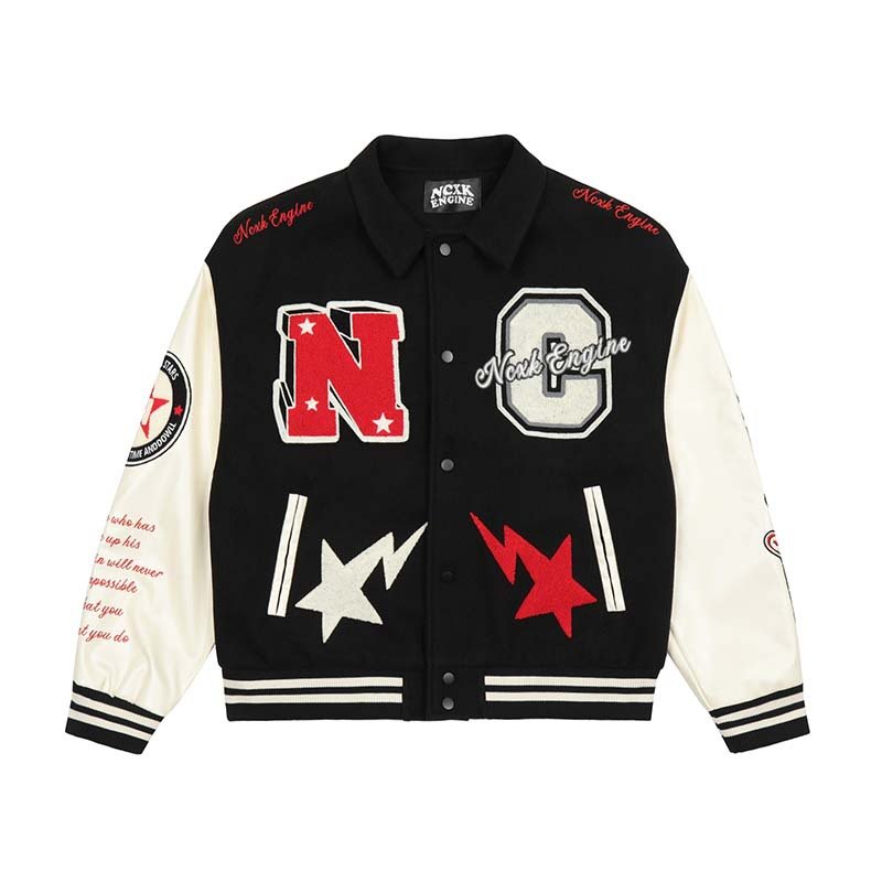 画像6: NCXK logo embroidery baseball uniform jacket blouson　ユニセッ クス男女兼用NCXK＆アルファベットロゴ刺繍ジャケットスタジアムジャンパー スタジャン ジャケットブルゾン (6)