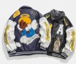 画像10: flying black angel embroidery baseball uniform jacket blouson　ユニセッ クス男女兼用ブラックエンジェル刺繍レザージャケットスタジアムジャンパー スタジャン ジャケットブルゾン (10)