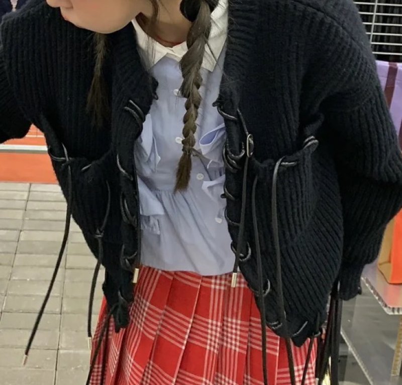 画像6: rope round neck waist sweater　ロープ丸首ラウンドネックセーター カーディガン ニット (6)