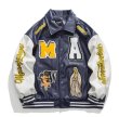 画像2: flying black angel embroidery baseball uniform jacket blouson　ユニセッ クス男女兼用ブラックエンジェル刺繍レザージャケットスタジアムジャンパー スタジャン ジャケットブルゾン (2)