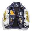 画像7: flying black angel embroidery baseball uniform jacket blouson　ユニセッ クス男女兼用ブラックエンジェル刺繍レザージャケットスタジアムジャンパー スタジャン ジャケットブルゾン (7)