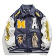 画像8: flying black angel embroidery baseball uniform jacket blouson　ユニセッ クス男女兼用ブラックエンジェル刺繍レザージャケットスタジアムジャンパー スタジャン ジャケットブルゾン (8)