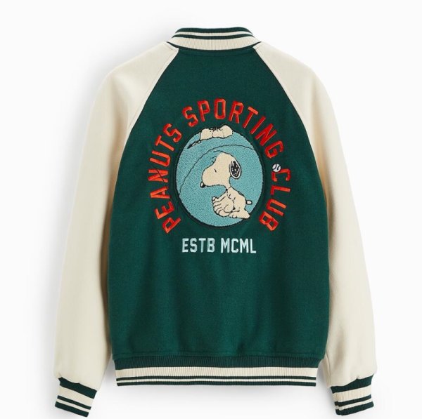 画像1: snoopy embroidery jacket embroidery baseball uniform jacket blouson　ユニセッ クス男女兼用スヌーピー刺繍ジャケットスタジアムジャンパー スタジャン ジャケットブルゾン (1)