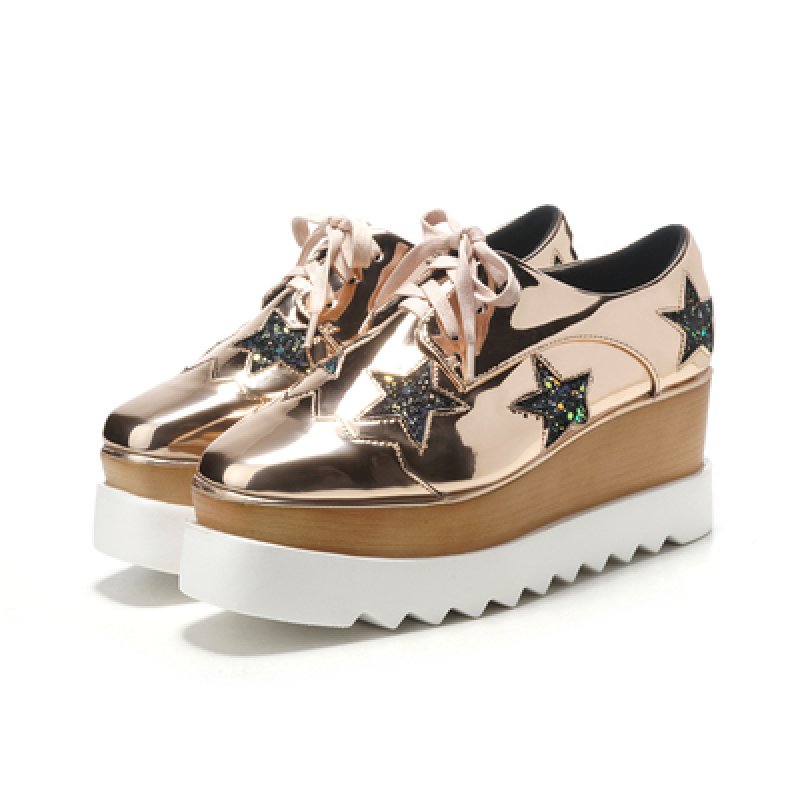 画像4: Women's Leather platform lace-up Star Elyse shoes  本革 プラットフォーム 厚底 レースアップ エリスシューズ　スニーカー スリッポン 星 スター (4)