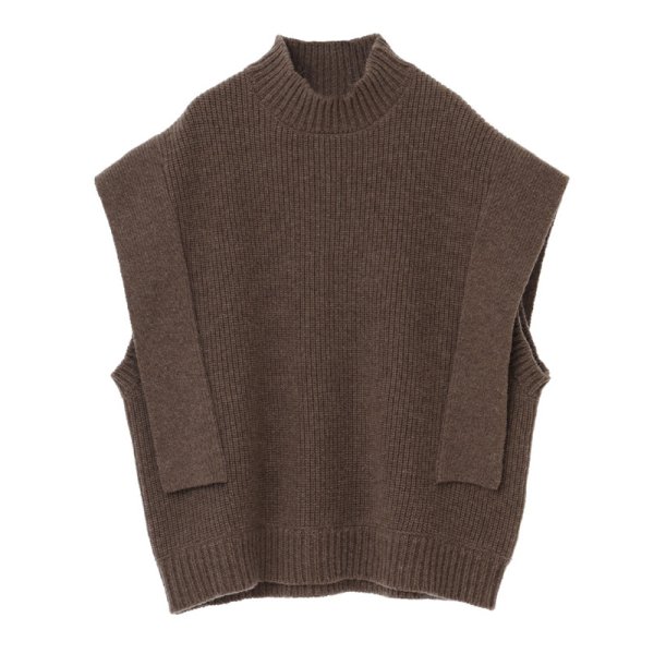 画像1: high neck design vest sweater　ハイネックデザインベストセーター  ニット (1)