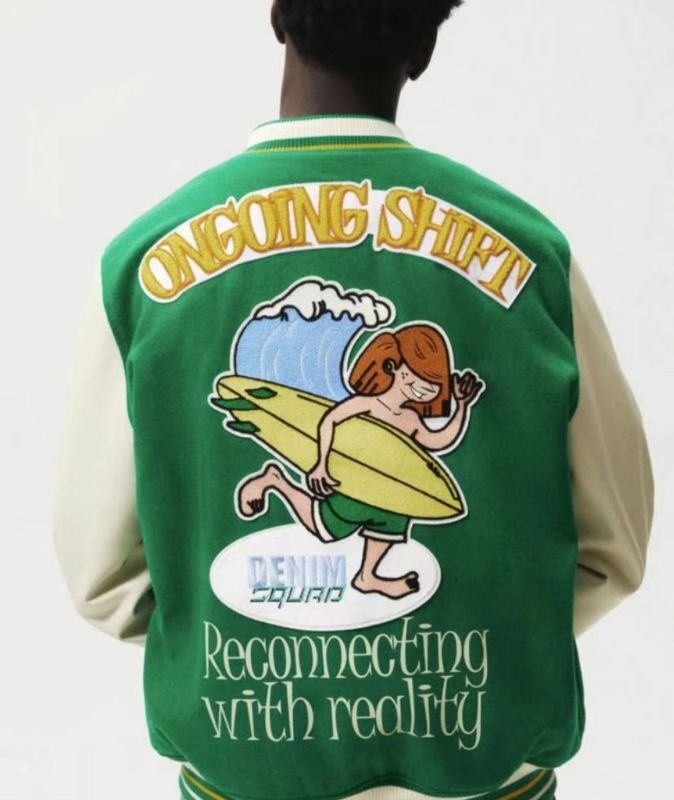 画像3: surfer embroidery jacket embroidery baseball uniform jacket blouson ユニセッ クス男女兼用サーファー刺繍ジャケットスタジアムジャンパー スタジャン ジャケットブルゾン (3)