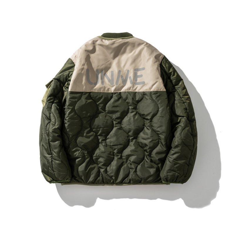 画像3: Quilted down bi-color amy stitch jacket coat blouson ユニセッ クス男女兼用キルティングダウンバイカラーアミーステッチ ジャケットジャケットスタジアムジャンパー スタジャン ジャケットブルゾン (3)