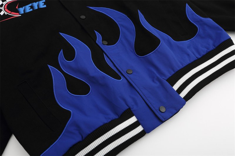 画像3: fire stitch patch embroidered flame jacket baseball uniform jacket blouson ユニセッ クス男女兼用ファイアーステッチジャケットスタジアムジャンパー スタジャン ジャケットブルゾン (3)