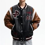 画像4: stag beetle embroidery leather jacket embroidery baseball uniform jacket blouson　ユニセッ クス男女兼用ビートルクワガタ刺繍ジャケットスタジアムジャンパー スタジャン ジャケットブルゾン (4)