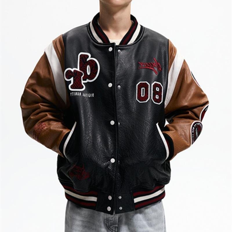 画像4: stag beetle embroidery leather jacket embroidery baseball uniform jacket blouson ユニセッ クス男女兼用ビートルクワガタ刺繍ジャケットスタジアムジャンパー スタジャン ジャケットブルゾン (4)