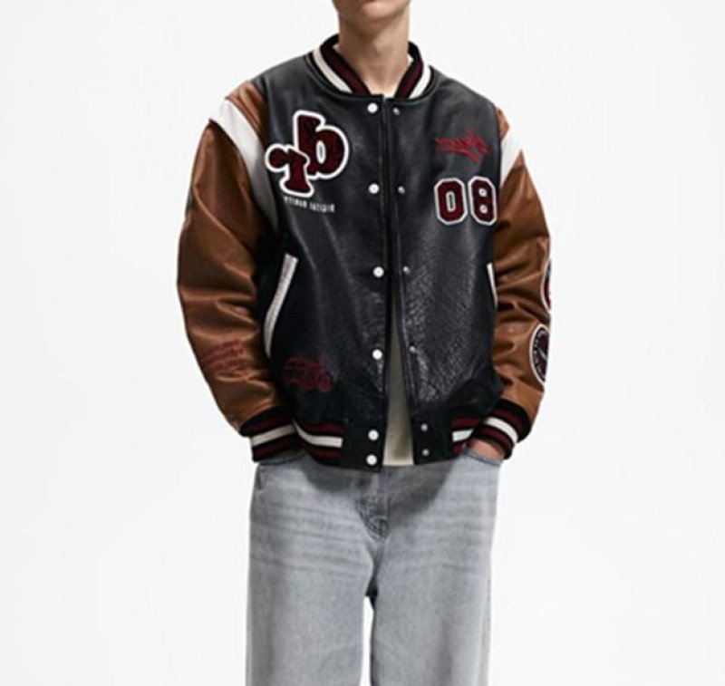 画像5: stag beetle embroidery leather jacket embroidery baseball uniform jacket blouson ユニセッ クス男女兼用ビートルクワガタ刺繍ジャケットスタジアムジャンパー スタジャン ジャケットブルゾン (5)