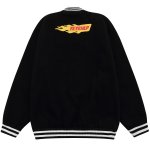 画像2: fire stitch patch embroidered flame jacket baseball uniform jacket blouson　ユニセッ クス男女兼用ファイアーステッチジャケットスタジアムジャンパー スタジャン ジャケットブルゾン (2)