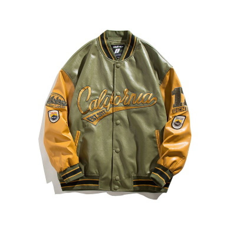 画像3: 22 PU Faux Leather baseball uniform jacket varsity letterman jacket Stadium jumper ユニセックス 男女兼用 フェイクレザー ヴィンテージ風 ユニフォームスタジアムジャンパー ジャケット ブルゾン スタジャン (3)