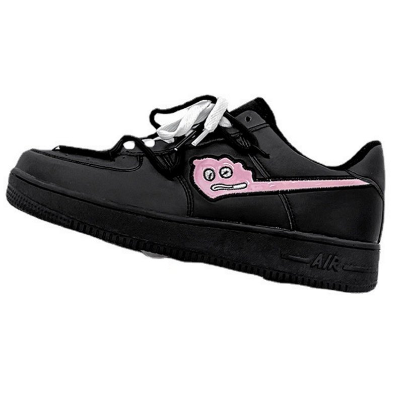 画像2: monster embroidery LACE-UP SNEAKERS  shoes  ユニセックス男女兼用モンスターワンポイント刺繍レザーレースアップスニーカー カジュアル シューズ (2)