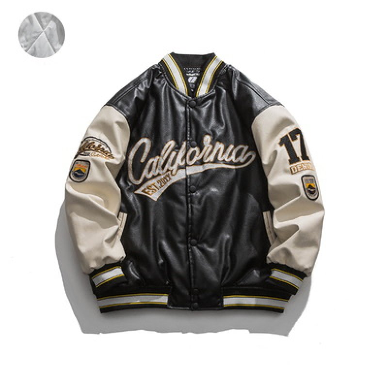 画像5: 22 PU Faux Leather baseball uniform jacket varsity letterman jacket Stadium jumper ユニセックス 男女兼用 フェイクレザー ヴィンテージ風 ユニフォームスタジアムジャンパー ジャケット ブルゾン スタジャン (5)