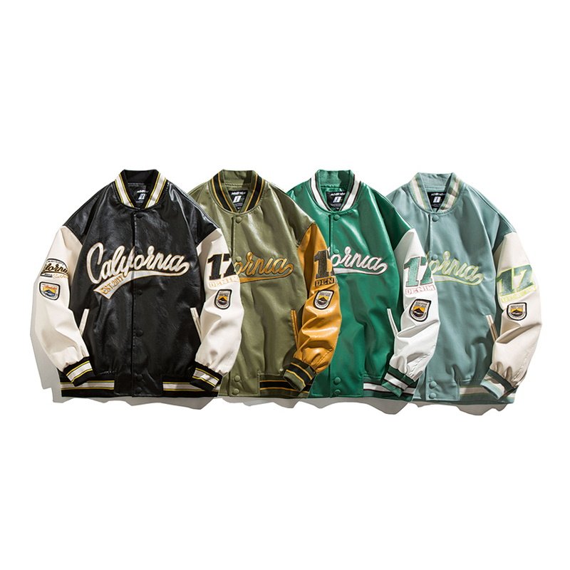 画像7: 22 PU Faux Leather baseball uniform jacket varsity letterman jacket Stadium jumper ユニセックス 男女兼用 フェイクレザー ヴィンテージ風 ユニフォームスタジアムジャンパー ジャケット ブルゾン スタジャン (7)