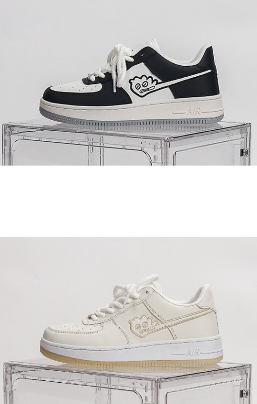 画像5: bi-colormonster embroidery LACE-UP SNEAKERS  shoes  ユニセックス男女兼用バイカラーモンスターワンポイント刺繍レザーレースアップスニーカー カジュアル シューズ (5)