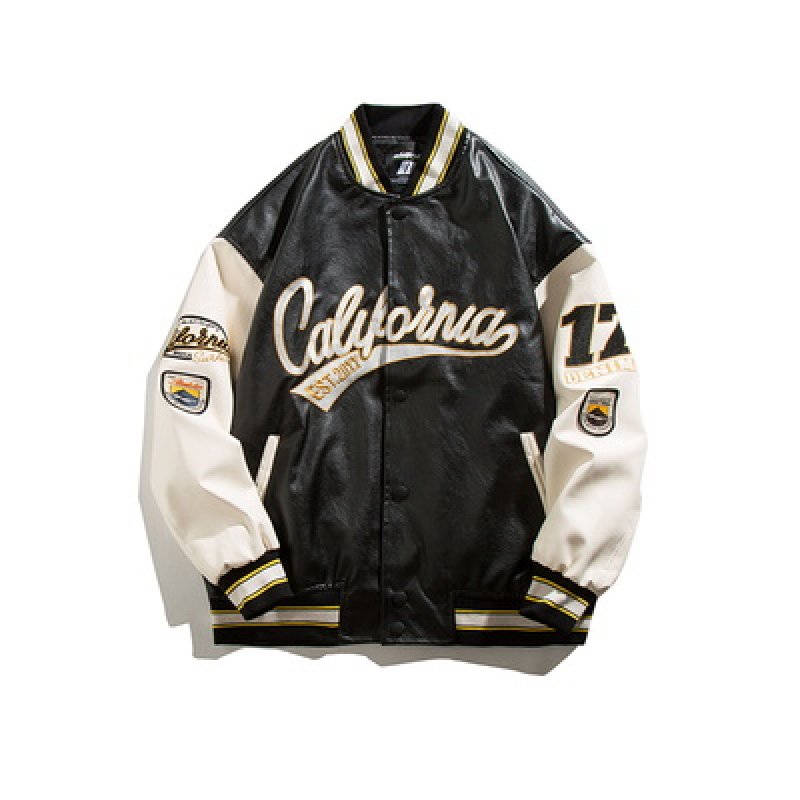画像2: 22 PU Faux Leather baseball uniform jacket varsity letterman jacket Stadium jumper ユニセックス 男女兼用 フェイクレザー ヴィンテージ風 ユニフォームスタジアムジャンパー ジャケット ブルゾン スタジャン (2)