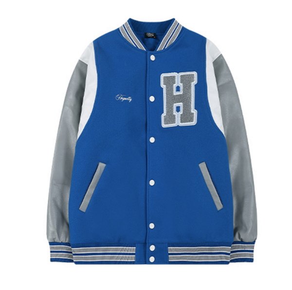 画像1: ruffian handsome hip-hopH logo embroidery baseball uniform jacket blouson　ユニセッ クス男女兼用H刺繍ジャケットスタジアムジャンパー スタジャン ジャケットブルゾン (1)