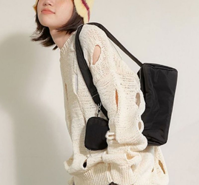 画像5: Square message shoulder bag with small bag hand bag 男女兼用小バッグ付きメッセンジャーショルダーバッグ (5)