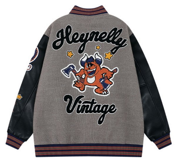 画像1: HEYNELLY heavyweight woolen embroidery baseball uniform jacket blouson　ユニセッ クス男女兼用HEYNELLYヴィンテー刺繍ジジャケットスタジアムジャンパー スタジャン ジャケットブルゾン (1)