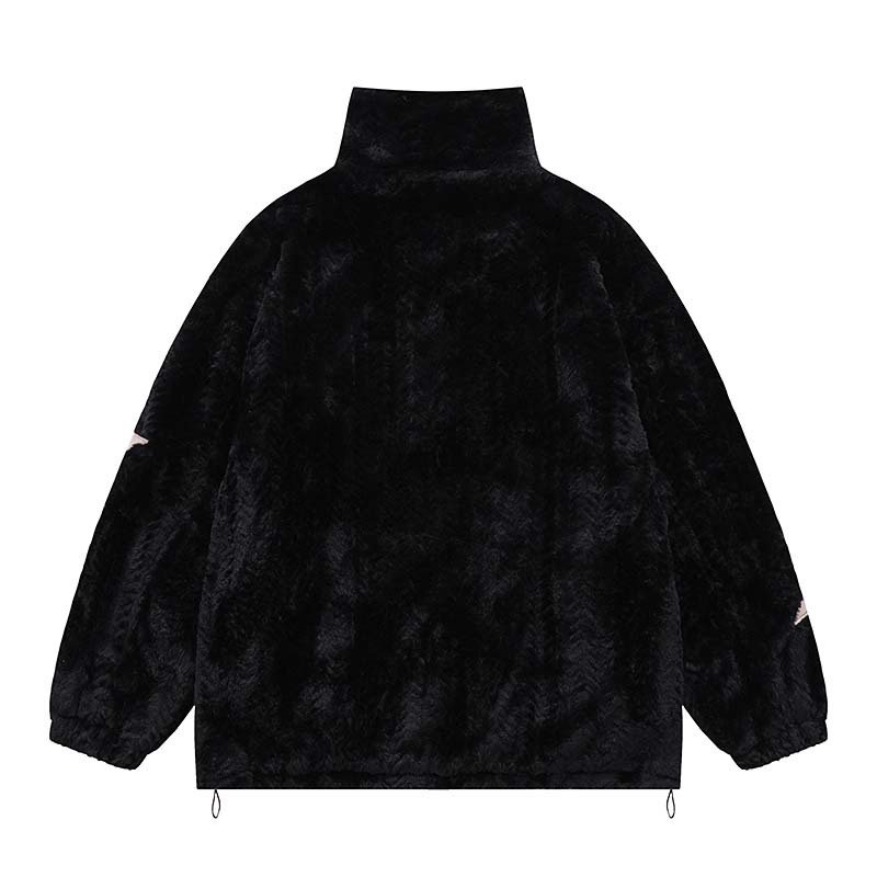 画像3: Five-pointed star pattern zip up fleece jacket blouson  ユニセックス 男女兼用スター星刺繍スタンドカラージップアップフリース ジャケットブルゾンスタジアムジャンパー ジャケット  スタジャン (3)