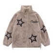 画像2: Five-pointed star pattern zip up fleece jacket blouson  ユニセックス 男女兼用スター星刺繍スタンドカラージップアップフリース ジャケットブルゾンスタジアムジャンパー ジャケット  スタジャン (2)