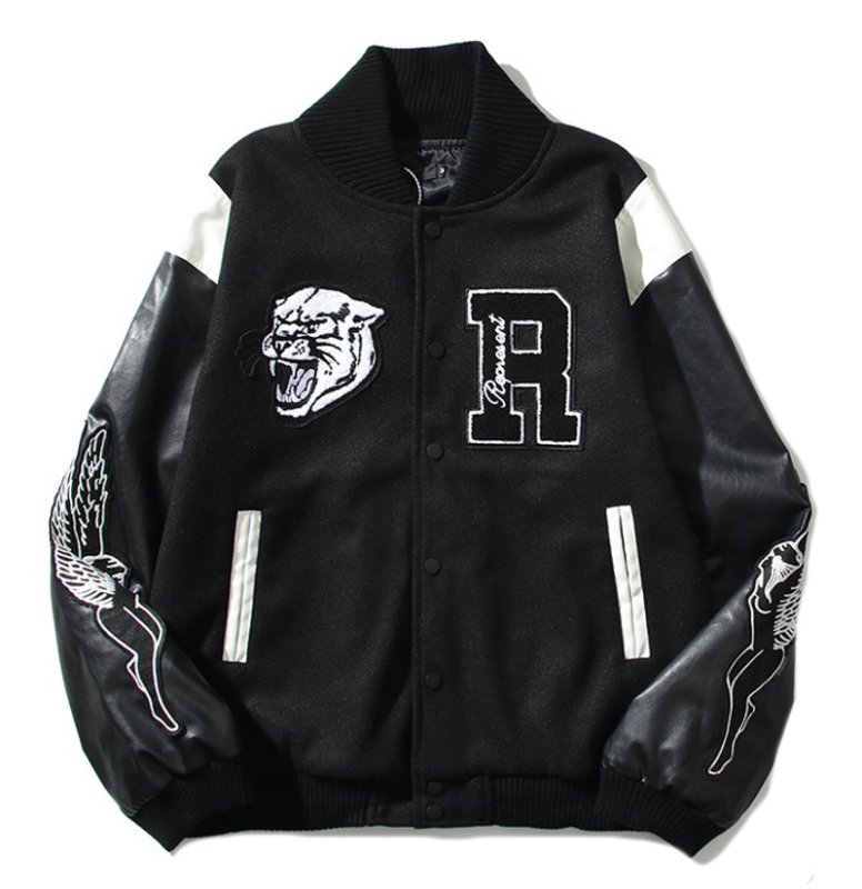 画像2: tiger head embroidery embroidery baseball uniform jacket blouson ユニセッ クス男女兼用タイガー ヘッド刺繍ジャケットスタジアムジャンパー スタジャン ジャケットブルゾンバイカージャケット (2)