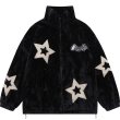 画像1: Five-pointed star pattern zip up fleece jacket blouson  ユニセックス 男女兼用スター星刺繍スタンドカラージップアップフリース ジャケットブルゾンスタジアムジャンパー ジャケット  スタジャン (1)