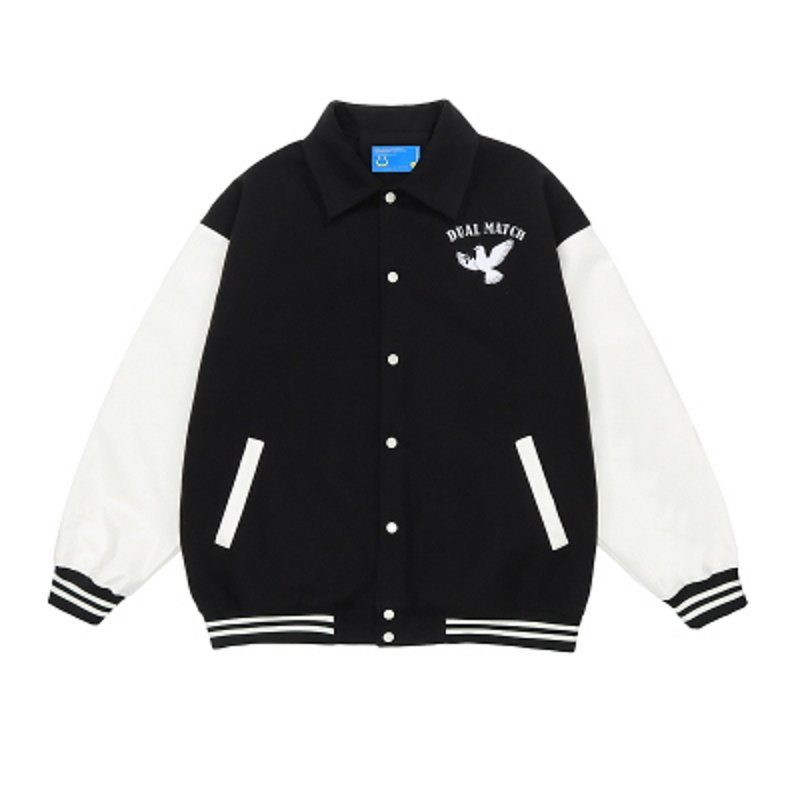 画像4: pigeon embroidery embroidery baseball uniform jacket blouson ユニセッ クス男女兼用ピジョン鳩刺繍ジャケットスタジアムジャンパー スタジャン ジャケットブルゾン (4)
