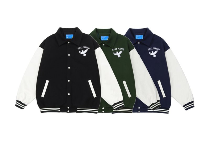 画像7: pigeon embroidery embroidery baseball uniform jacket blouson ユニセッ クス男女兼用ピジョン鳩刺繍ジャケットスタジアムジャンパー スタジャン ジャケットブルゾン (7)