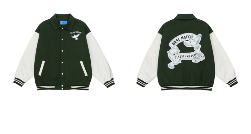 画像8: pigeon embroidery embroidery baseball uniform jacket blouson ユニセッ クス男女兼用ピジョン鳩刺繍ジャケットスタジアムジャンパー スタジャン ジャケットブルゾン (8)
