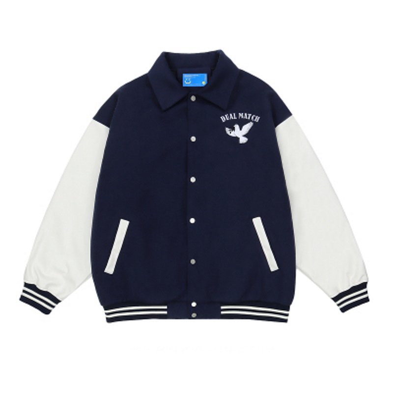 画像6: pigeon embroidery embroidery baseball uniform jacket blouson ユニセッ クス男女兼用ピジョン鳩刺繍ジャケットスタジアムジャンパー スタジャン ジャケットブルゾン (6)
