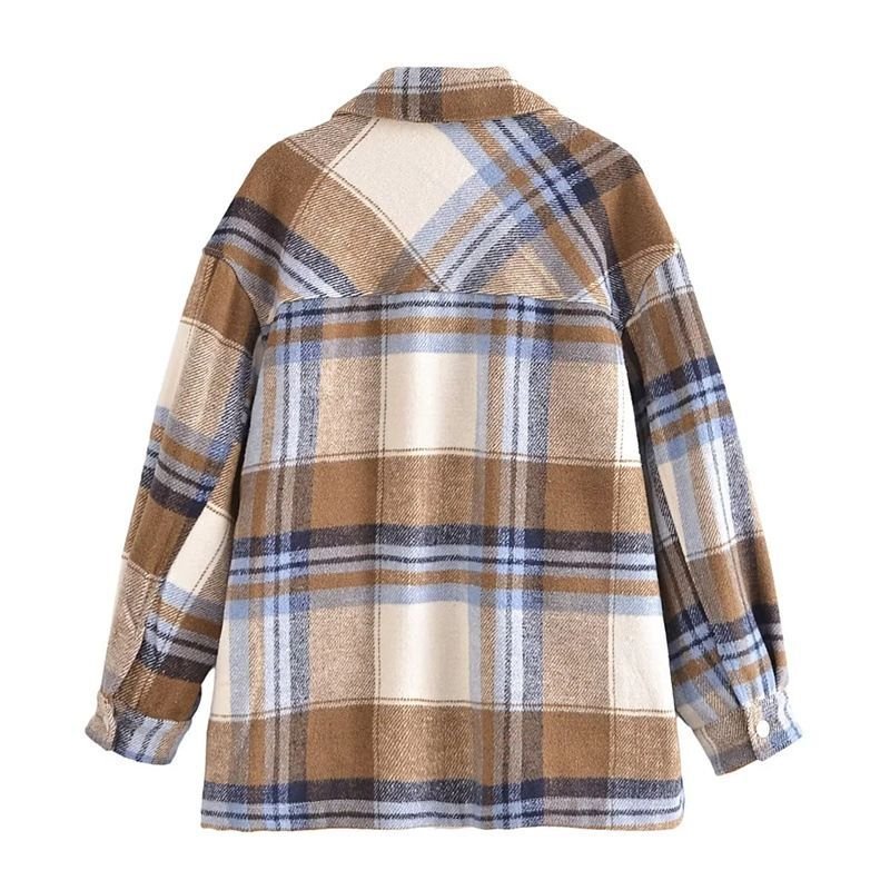 画像4:  contrast plaid shirtJacket coat blouse shirt   チェックラペルシャツ ジャケット ブルゾン (4)