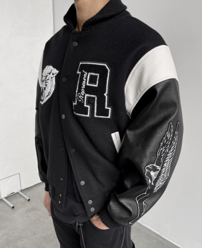 画像6: tiger head embroidery embroidery baseball uniform jacket blouson ユニセッ クス男女兼用タイガー ヘッド刺繍ジャケットスタジアムジャンパー スタジャン ジャケットブルゾンバイカージャケット (6)