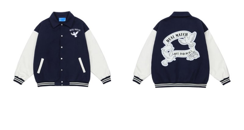 画像10: pigeon embroidery embroidery baseball uniform jacket blouson ユニセッ クス男女兼用ピジョン鳩刺繍ジャケットスタジアムジャンパー スタジャン ジャケットブルゾン (10)