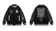 画像3: checkerboard embroidery baseball uniform jacket blouson　ユニセッ クス男女兼用チェッカーボード刺繍ジャケットスタジアムジャンパー スタジャン ジャケットブルゾンバイカージャケット (3)