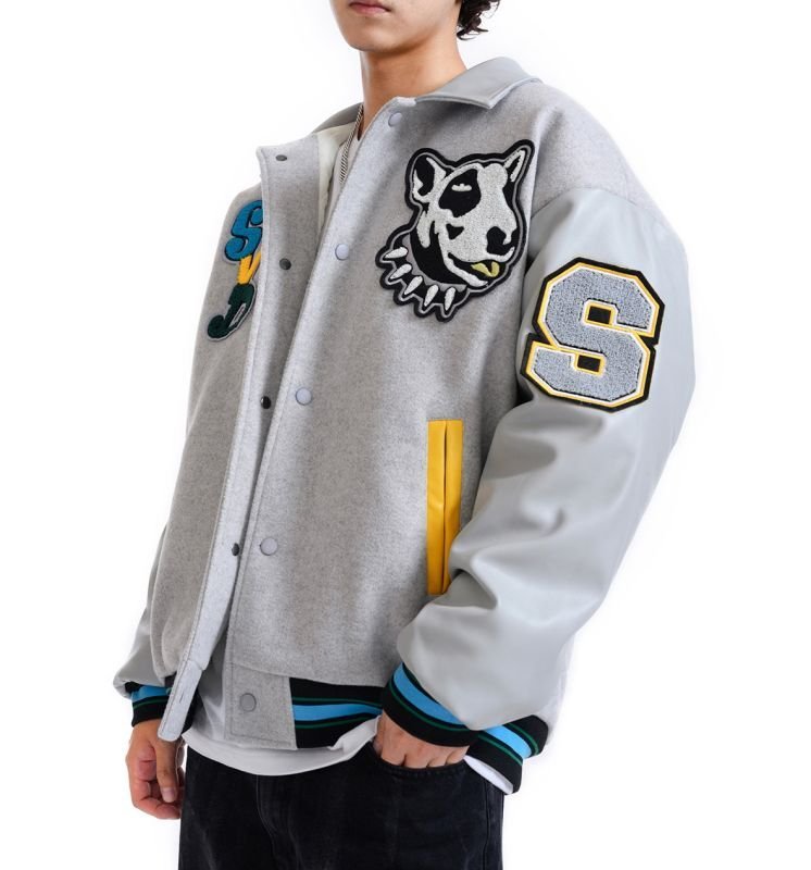 画像8: SVDDXNLY dog embroidery baseball uniform jacket blouson ユニセッ クス男女兼用ドッグ犬刺繍ジャケットスタジアムジャンパー スタジャン ジャケットブルゾンバイカージャケット (8)